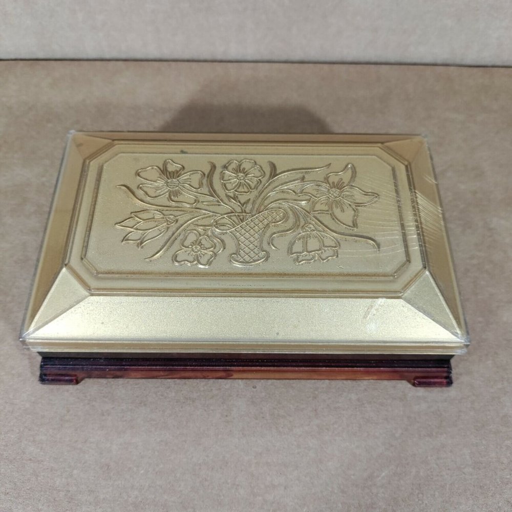 2/$20 Clear Amber Gold Tone Plastic Jewelry Box Fosta Product Made In USA Floral